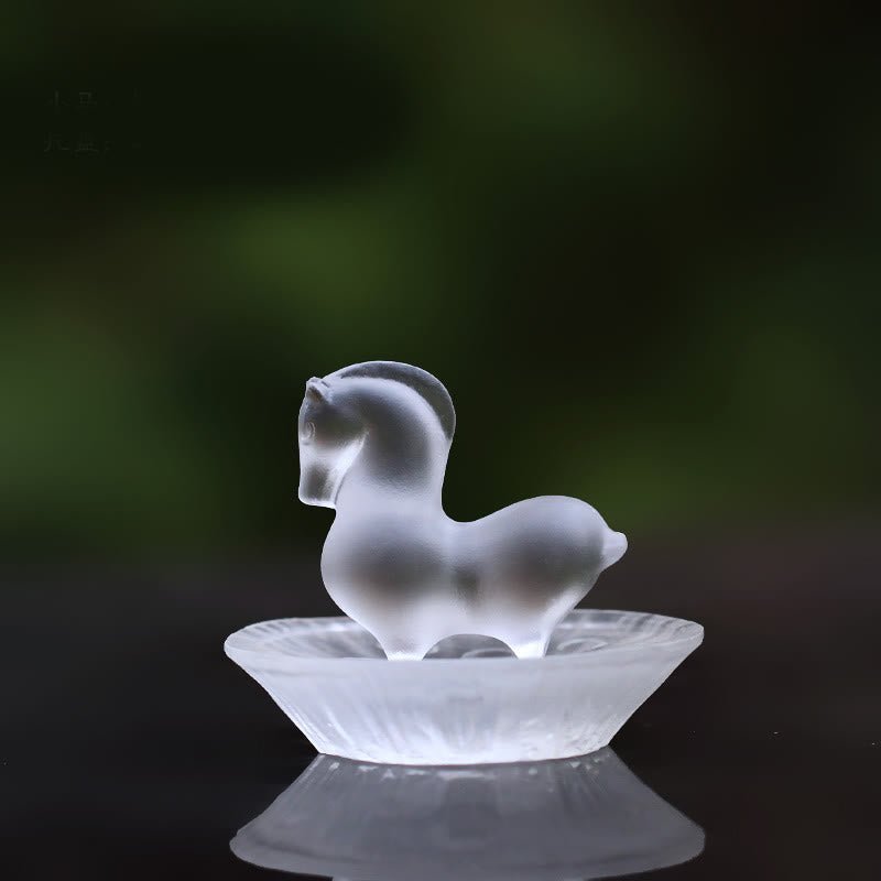 Buddha Stones Année du Cheval Capsule de lotus Feuille de lotus Pièce d'art en cristal Liuli Décoration énergétique pour la maison ou le bureau - Coussin pour cheval et lotus - image 11