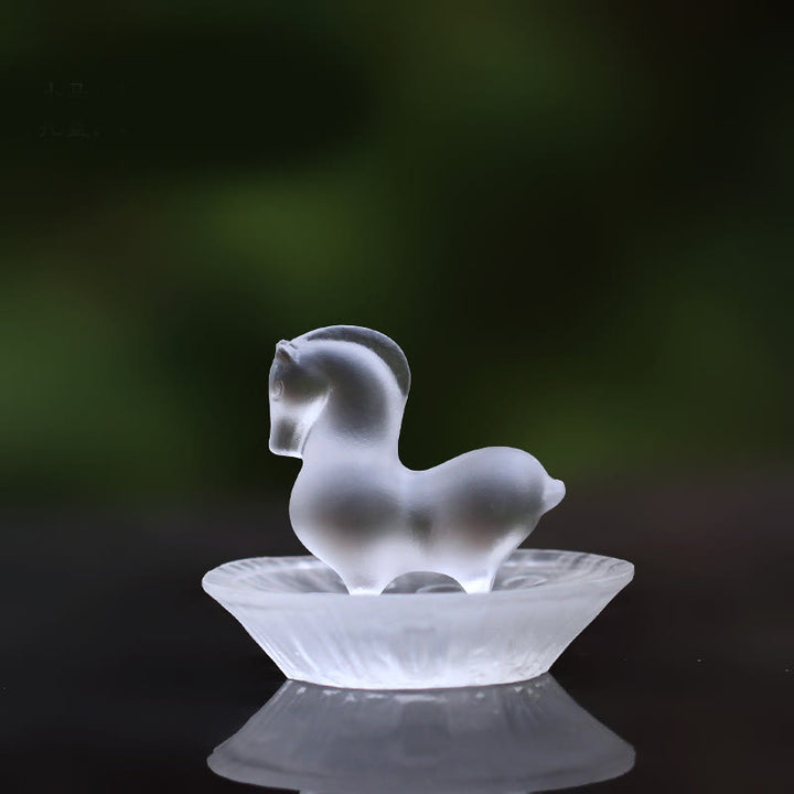 Buddha Stones Année du Cheval Capsule de lotus Feuille de lotus Pièce d'art en cristal Liuli Décoration énergétique pour la maison ou le bureau - Coussin pour cheval et lotus - image 11