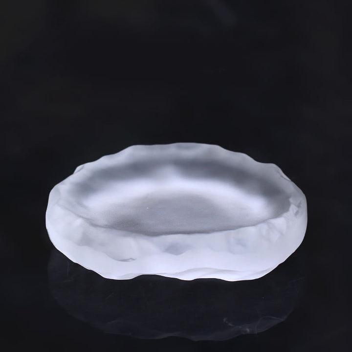 Buddha Stones Année du Cheval Capsule de lotus Feuille de lotus Pièce d'art en cristal Liuli Décoration énergétique pour la maison ou le bureau - Tapis à bords ondulés 10,5 x 9,5 x 5 cm - image 6