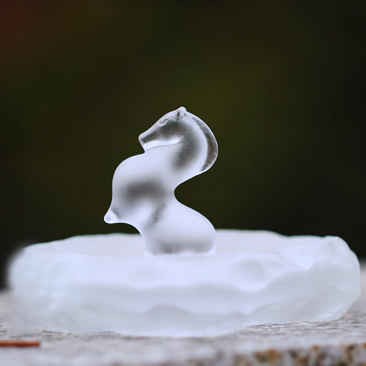 Buddha Stones Année du Cheval Capsule de lotus Feuille de lotus Pièce d'art en cristal Liuli Décoration énergétique pour la maison ou le bureau - image 1