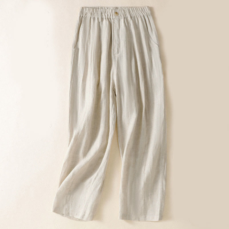 Pantalon d'été pour femme Buddha Stones, longueur cheville, fermeture éclair et boutons, avec poches - Lin - US8-10，UK/AU12-14，EU40-42 (2XL) - image 33