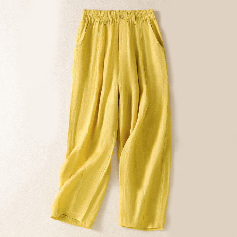 Pantalon d'été pour femme Buddha Stones, longueur cheville, fermeture éclair et boutons, avec poches - Jaune - US8-10，UK/AU12-14，EU40-42 (2XL) - image 1