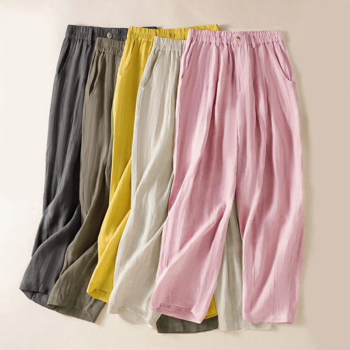Pantalon d'été pour femme Buddha Stones, longueur cheville, fermeture éclair et boutons, avec poches - image 0