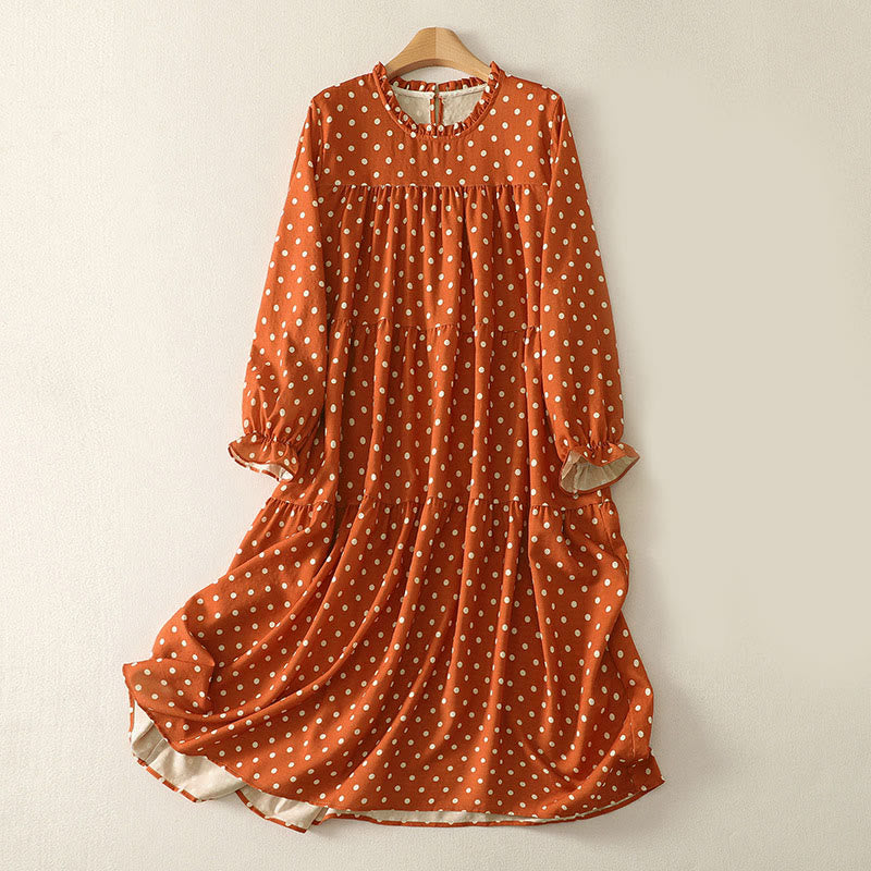 Robe midi femme en coton à pois, col rond et manches longues, motif Buddha Stones - Corail - US14，UK/AU18，EU46 (2XL) - image 0