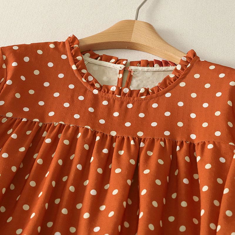 Robe midi femme en coton à pois, col rond et manches longues, motif Buddha Stones - image 2