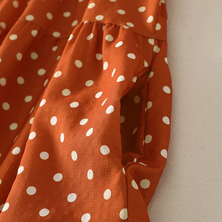 Robe midi femme en coton à pois, col rond et manches longues, motif Buddha Stones - image 5