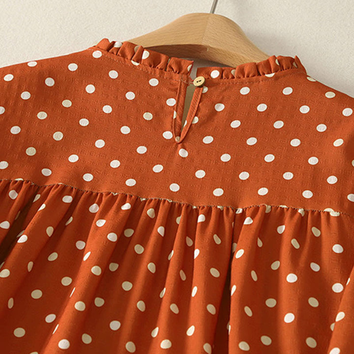 Robe midi femme en coton à pois, col rond et manches longues, motif Buddha Stones - image 3