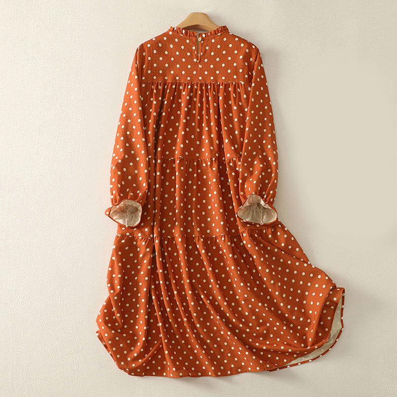 Robe midi femme en coton à pois, col rond et manches longues, motif Buddha Stones - image 1