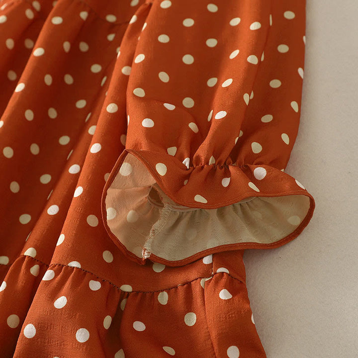 Robe midi femme en coton à pois, col rond et manches longues, motif Buddha Stones - image 4