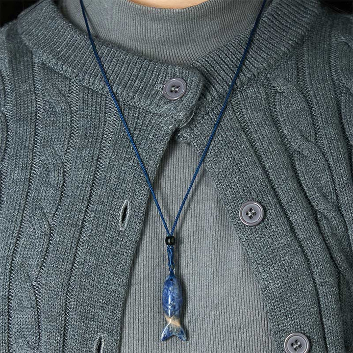 Collier pendentif en Buddha Stones sculptée en forme de carpe koï, cristal rose, agate indienne et améthyste, symbole de chaleur et de prospérité - image 41