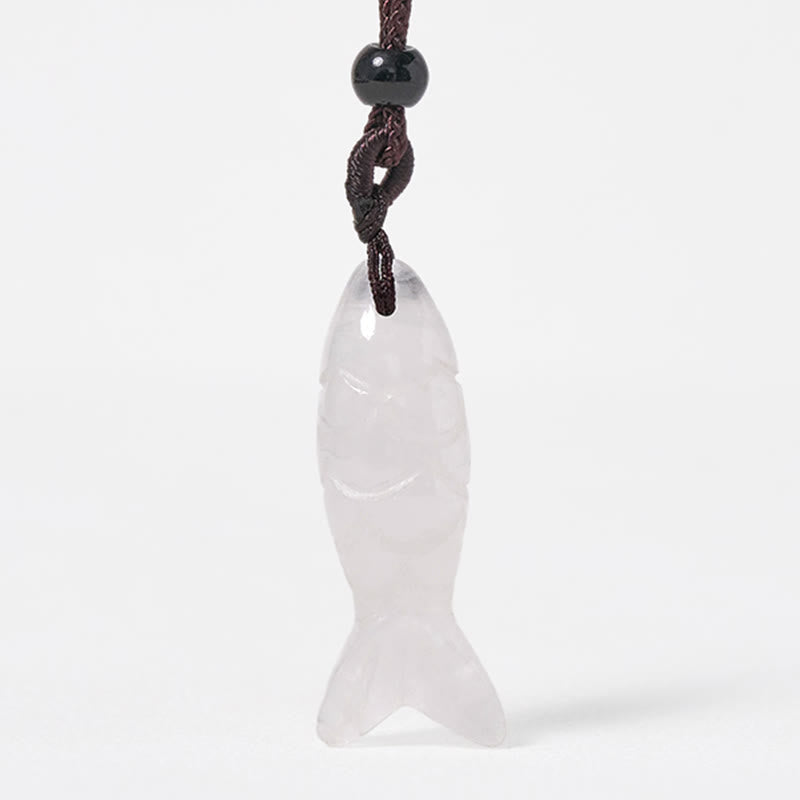 Collier pendentif en Buddha Stones sculptée en forme de carpe koï, cristal rose, agate indienne et améthyste, symbole de chaleur et de prospérité - image 49