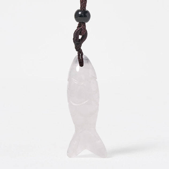 Collier pendentif en Buddha Stones sculptée en forme de carpe koï, cristal rose, agate indienne et améthyste, symbole de chaleur et de prospérité - image 49