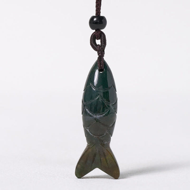 Collier pendentif en Buddha Stones sculptée en forme de carpe koï, cristal rose, agate indienne et améthyste, symbole de chaleur et de prospérité - image 8