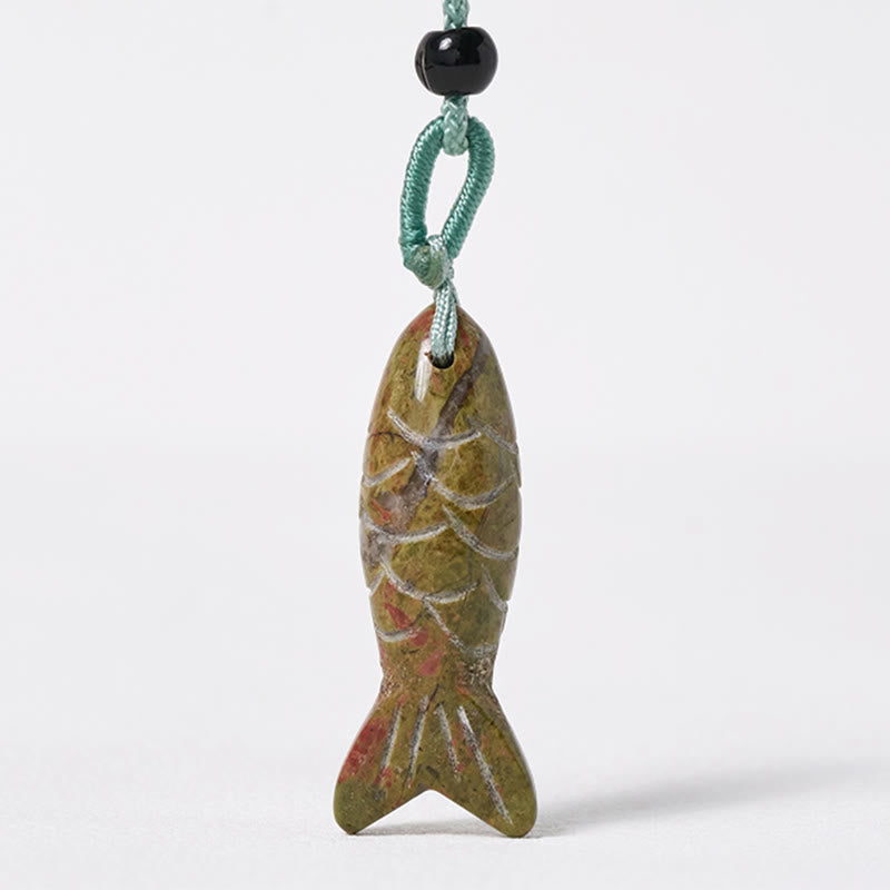 Collier pendentif en Buddha Stones sculptée en forme de carpe koï, cristal rose, agate indienne et améthyste, symbole de chaleur et de prospérité - image 59