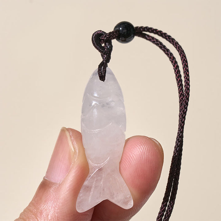 Collier pendentif en Buddha Stones sculptée en forme de carpe koï, cristal rose, agate indienne et améthyste, symbole de chaleur et de prospérité - image 50
