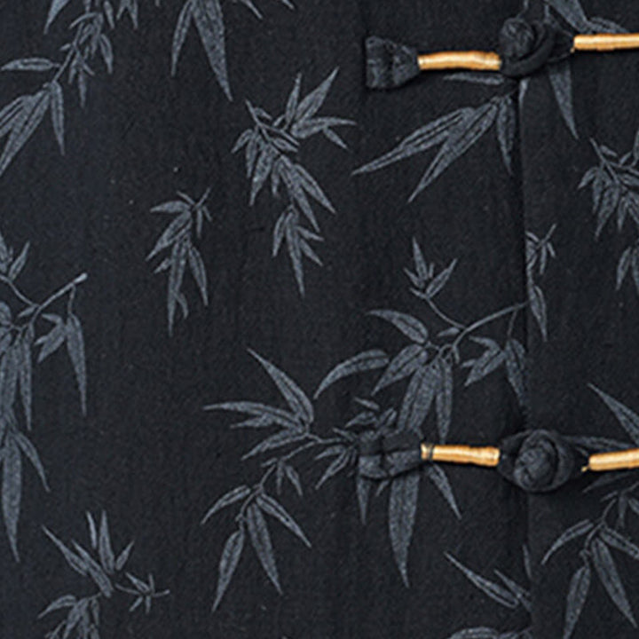 Chemise homme à manches courtes en coton et lin, motif feuilles de bambou et Buddha Stones, style chinois, avec boutons grenouille. - image 3