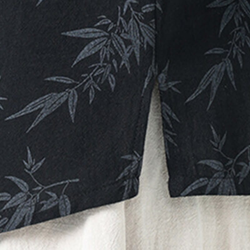Chemise homme à manches courtes en coton et lin, motif feuilles de bambou et Buddha Stones, style chinois, avec boutons grenouille. - image 6