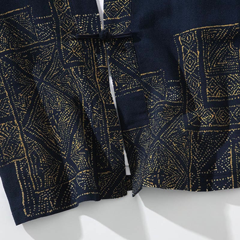 Kimono homme en coton à manches courtes et ouverture sur le devant, orné de Buddha Stones, de rayures florales géométriques et de papillons. - image 6