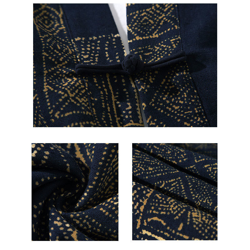 Kimono homme en coton à manches courtes et ouverture sur le devant, orné de Buddha Stones, de rayures florales géométriques et de papillons. - image 10