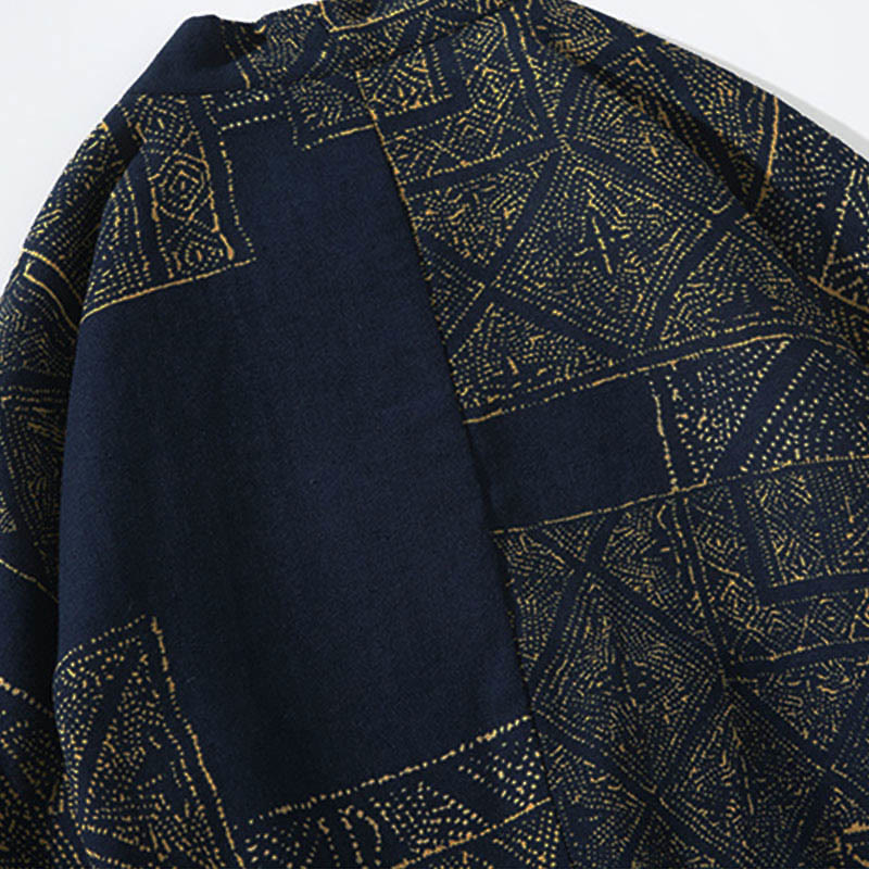 Kimono homme en coton à manches courtes et ouverture sur le devant, orné de Buddha Stones, de rayures florales géométriques et de papillons. - image 4