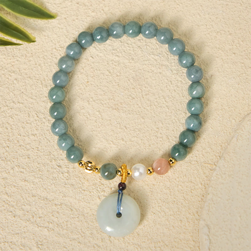 Bracelet porte-bonheur en jade rond avec boucle de la paix et Buddha Stones - image 4