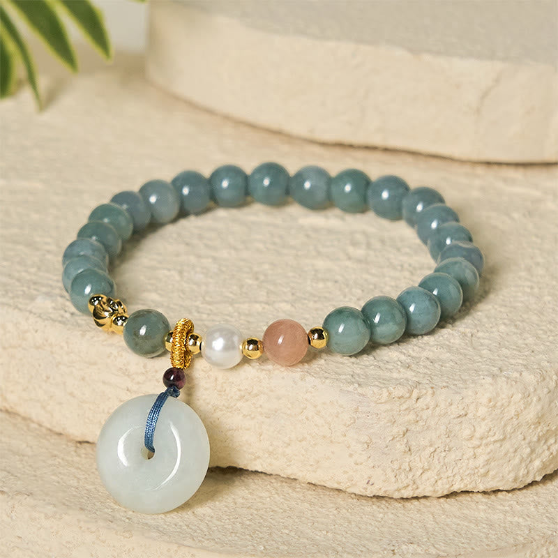 Bracelet porte-bonheur en jade rond avec boucle de la paix et Buddha Stones - image 3