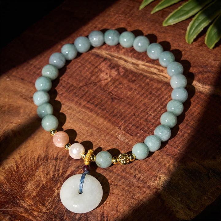 Bracelet porte-bonheur en jade rond avec boucle de la paix et Buddha Stones - image 1