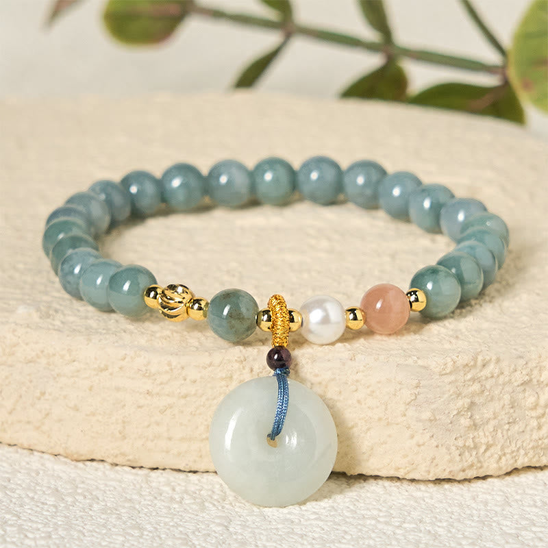 Bracelet porte-bonheur en jade rond avec boucle de la paix et Buddha Stones - image 2