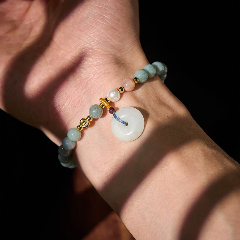 Bracelet porte-bonheur en jade rond avec boucle de la paix et Buddha Stones - image 5