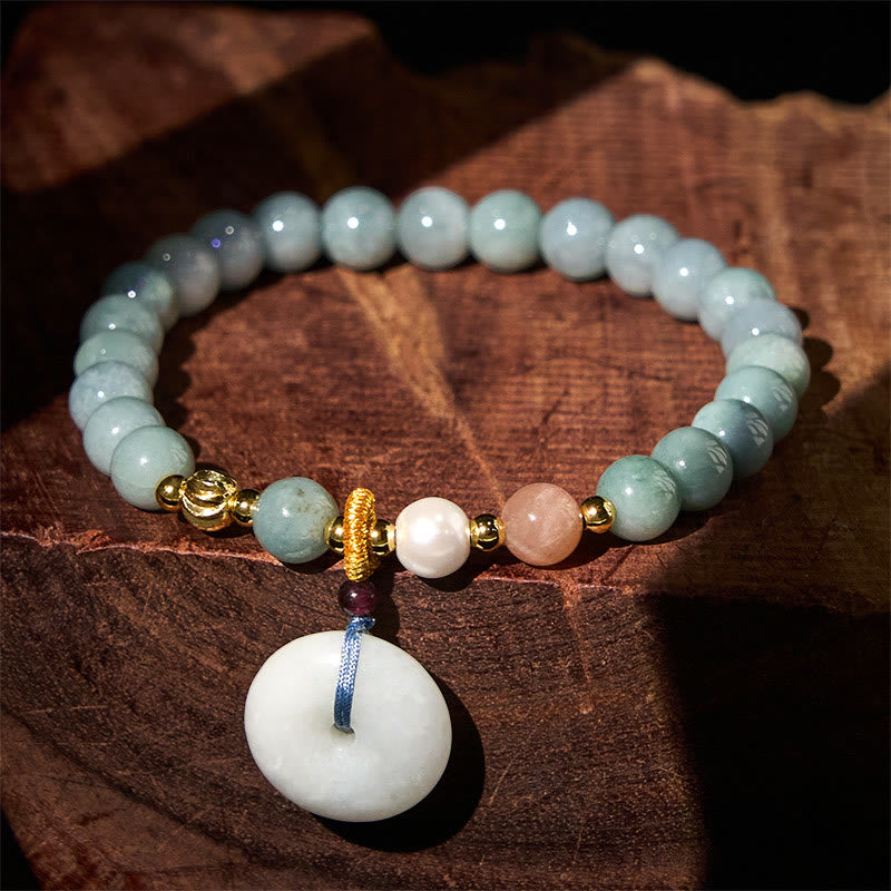 Bracelet porte-bonheur en jade rond avec boucle de la paix et Buddha Stones - Jade (Tour de poignet : 14-16 cm) - 6,8 mm - image 0