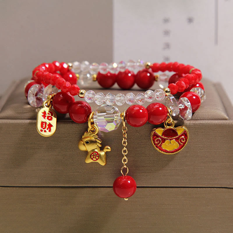 Bracelet de prospérité en lingot de Buddha Stones, année du Cheval - Lot de 2 lingots de cheval pour attirer la richesse (Tour de poignet : 14-15 cm) - image 4