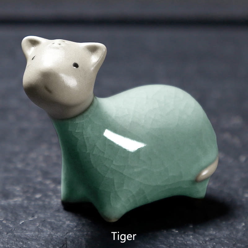 Buddha Stones Zodiaque chinois Thé en céramique pour animaux de compagnie Décoration de la maison - Khaki Tiger 6,6*5,7 cm - image 4