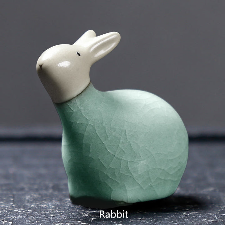 Buddha Stones Zodiaque chinois Thé en céramique pour animaux de compagnie Décoration de la maison - Lapin kaki 6,5 x 6,2 cm - image 8