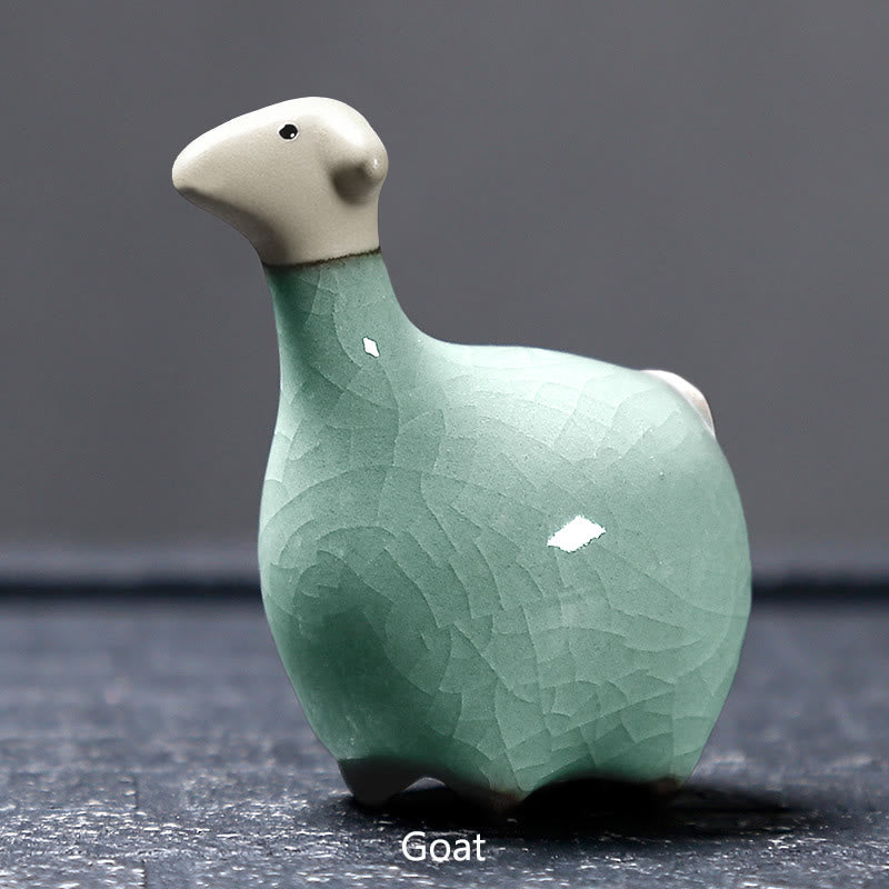 Buddha Stones Zodiaque chinois Thé en céramique pour animaux de compagnie Décoration de la maison - Kaki Chèvre 6,7*6,8cm - image 12