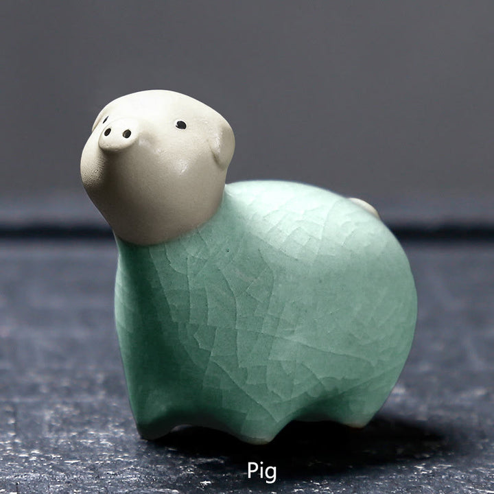 Buddha Stones Zodiaque chinois Thé en céramique pour animaux de compagnie Décoration de la maison - Cochon kaki 6,1*5,6 cm - image 16