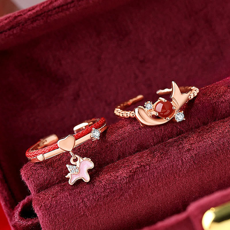 Bague ouverte porte-bonheur en argent sterling 925 et fil rouge avec Buddha Stones - image 4