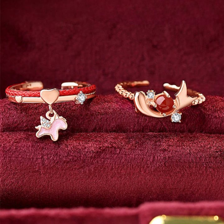 Bague ouverte porte-bonheur en argent sterling 925 et fil rouge avec Buddha Stones - image 3