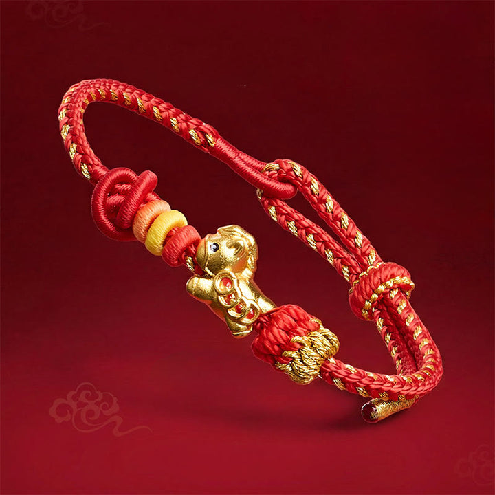 Bracelet de concentration en Buddha Stones, année du Cheval, fil rouge - Cheval à ficelle rouge (Tour de poignet : 14-23 cm) - image 0