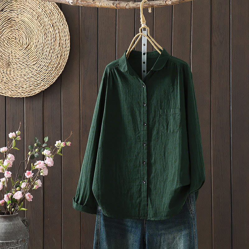 Chemise en coton à manches longues pour femme, ornée de petits motifs floraux et de Buddha Stones. - Vert foncé - US8-10，UK/AU12-14，EU40-42 (2XL) - image 17