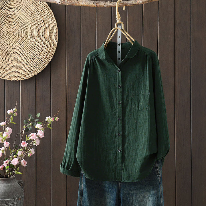 Chemise en coton à manches longues pour femme, ornée de petits motifs floraux et de Buddha Stones. - Vert foncé - US8-10，UK/AU12-14，EU40-42 (2XL) - image 17
