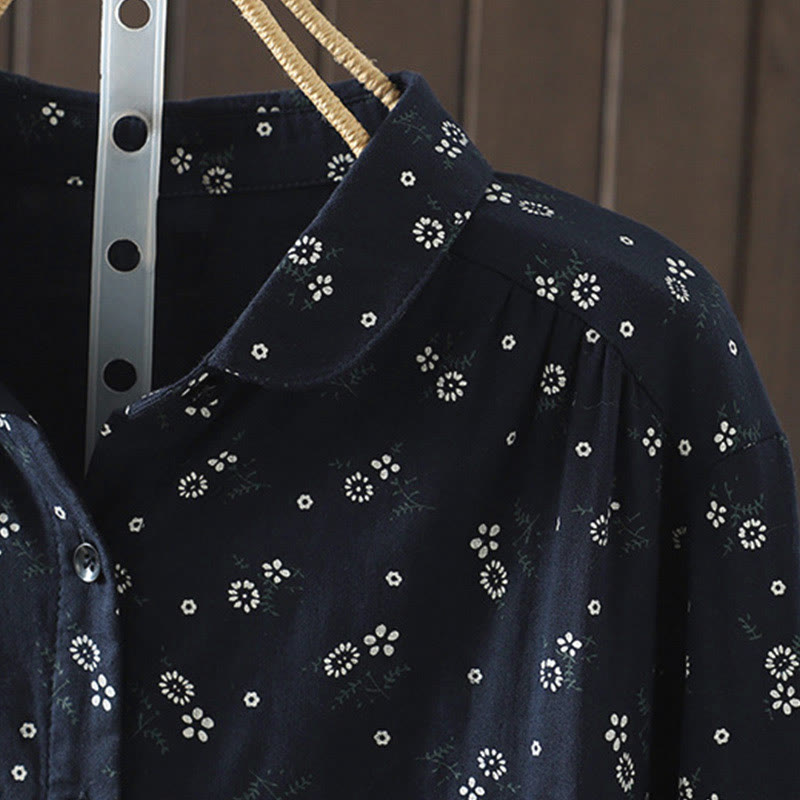 Chemise en coton à manches longues pour femme, ornée de petits motifs floraux et de Buddha Stones. - image 5
