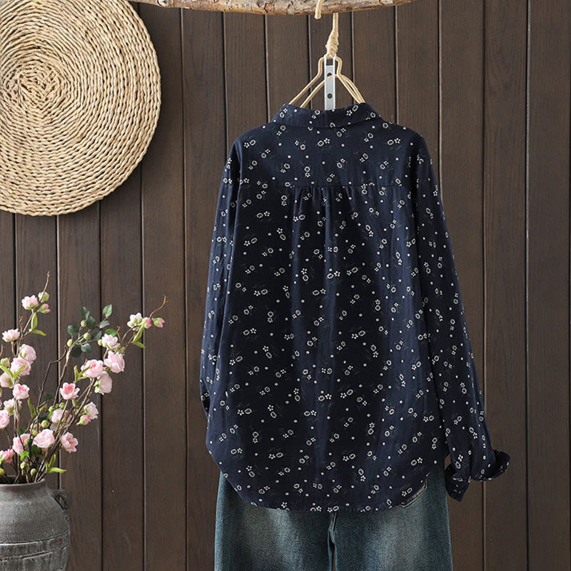 Chemise en coton à manches longues pour femme, ornée de petits motifs floraux et de Buddha Stones. - image 2