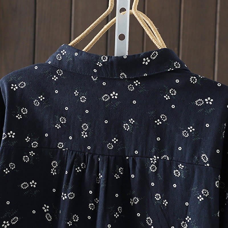 Chemise en coton à manches longues pour femme, ornée de petits motifs floraux et de Buddha Stones. - image 4