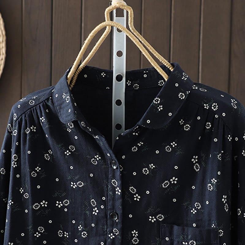Chemise en coton à manches longues pour femme, ornée de petits motifs floraux et de Buddha Stones. - image 3