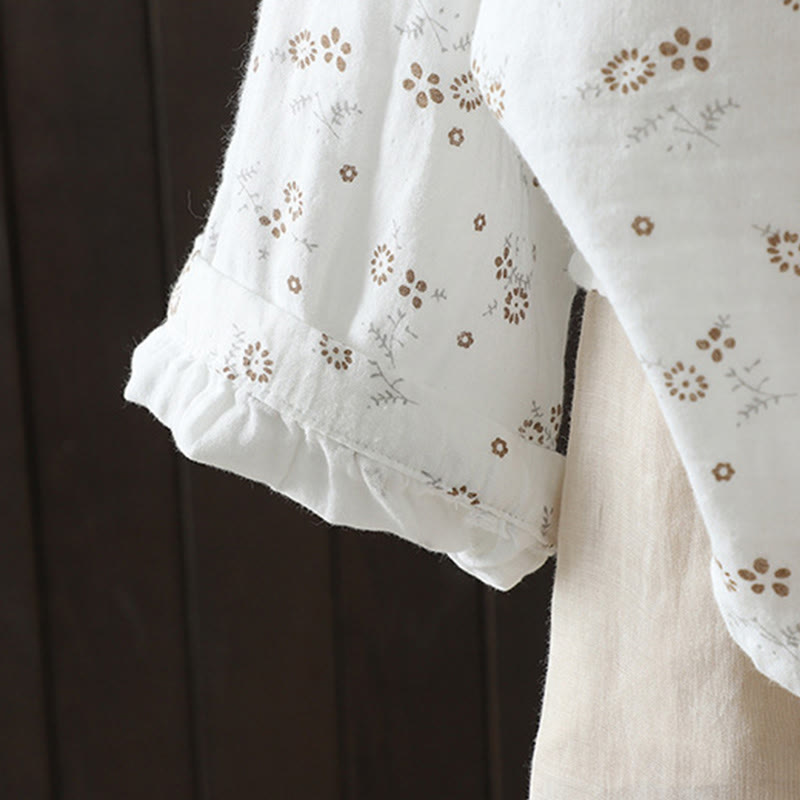 Chemise en coton à manches longues pour femme, ornée de petits motifs floraux et de Buddha Stones. - image 15