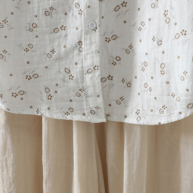 Chemise en coton à manches longues pour femme, ornée de petits motifs floraux et de Buddha Stones. - image 16