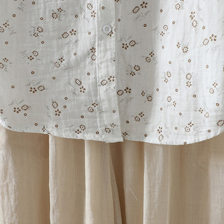 Chemise en coton à manches longues pour femme, ornée de petits motifs floraux et de Buddha Stones. - image 16