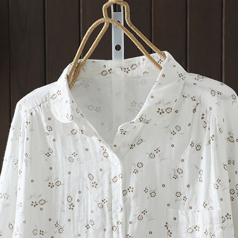 Chemise en coton à manches longues pour femme, ornée de petits motifs floraux et de Buddha Stones. - image 12