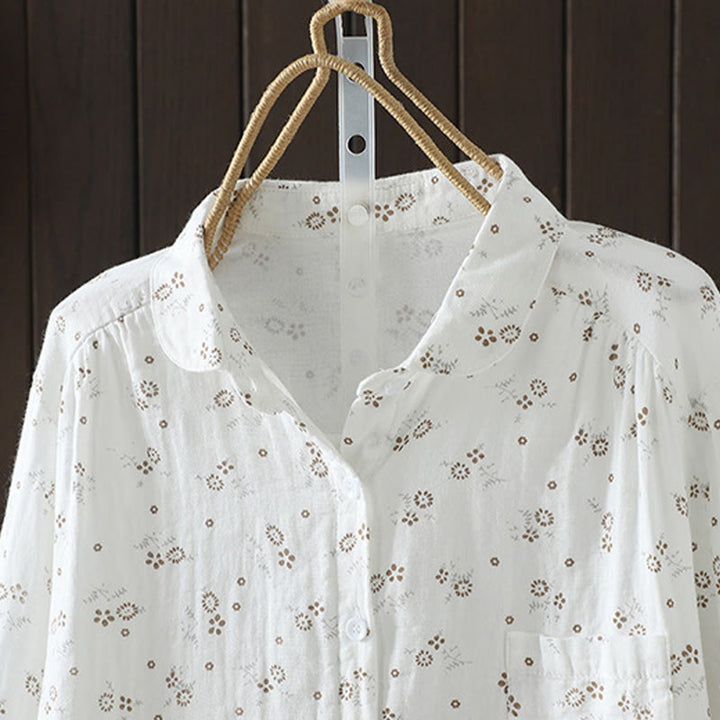 Chemise en coton à manches longues pour femme, ornée de petits motifs floraux et de Buddha Stones. - image 12