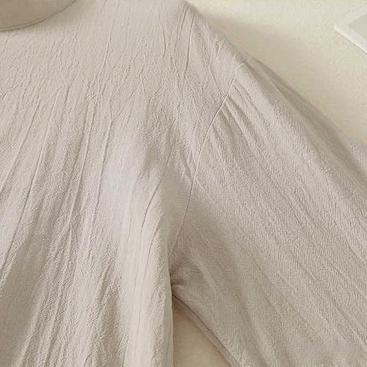 Chemise à manches longues en coton pour femme, motif Buddha Stones, col rond uni et trois boutons au dos - image 5